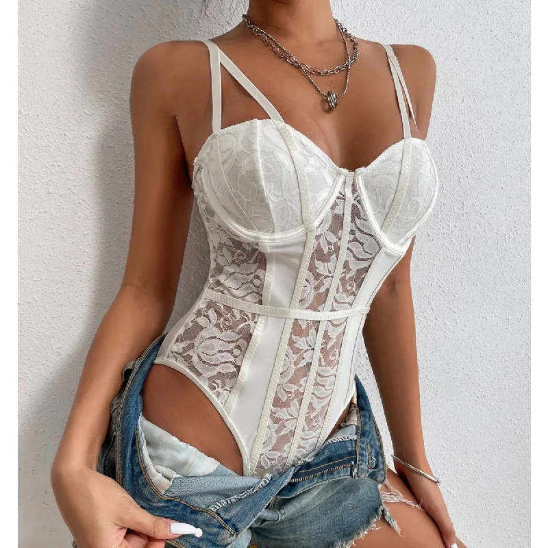 Lace Bodysuits for a Sexy and Elegant Bedroom LookLace stitching street style bodysuit