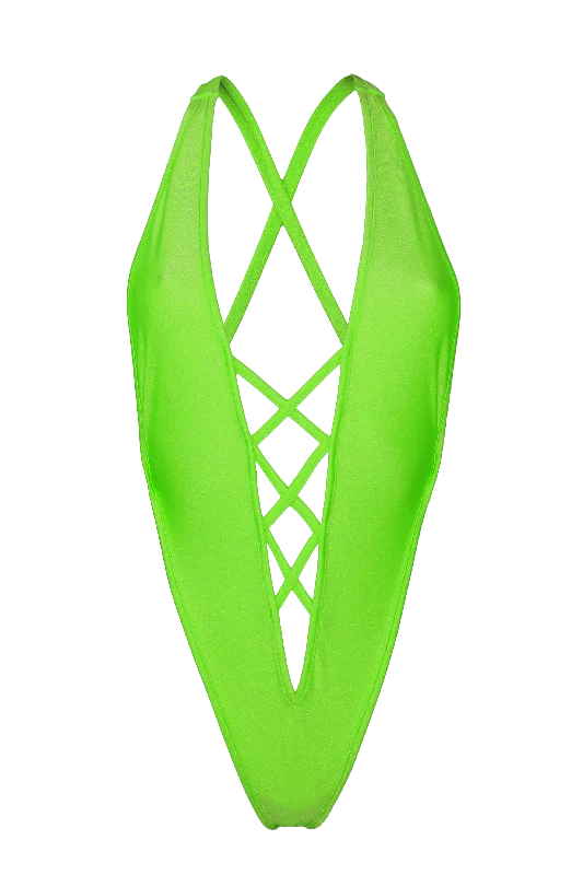 Neon Bodysuits to Stand Out at PartiesTRACY STRING Bodysuit / Swim Rave Festivals / NEON LIME