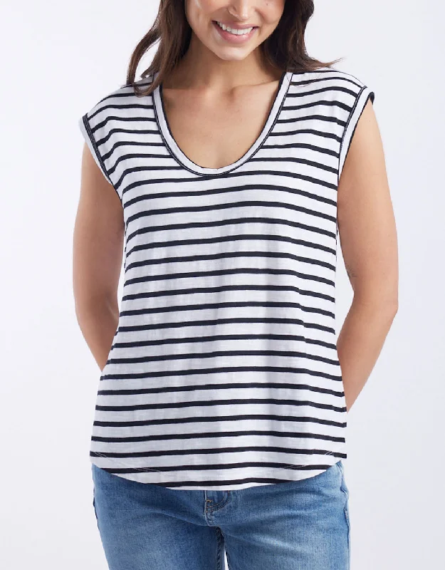 Plus size A - line cocktail dress with a flattering silhouetteCali Scoop Tank - White/Black Stripe