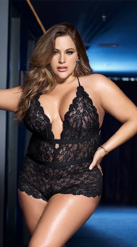 Mesh Bodysuits for a Bold and Edgy Fashion StatementPlus Size Strappy Back Crotchless Lace Bodysuit