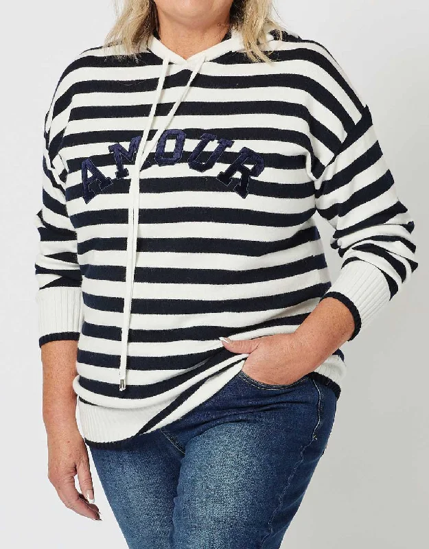 Plus size empire - waist maternity - friendly dressAmour Stripe Knit - Navy/White