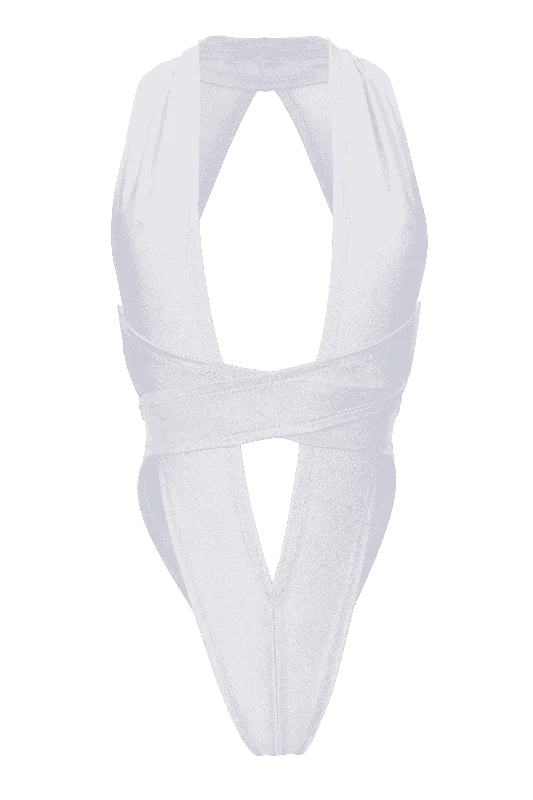 Sleeveless Bodysuits for a Cool and Casual Summer LookCRISS CROSS Bondage High-Cut Bodysuit / Festival Bodysuit / WHITE