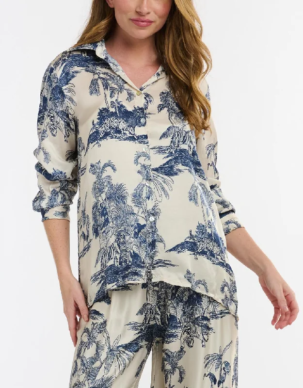 Plus size high - low hem dress for a modern and stylish touchMonroe Button Through Collar Shirt - Navy Print