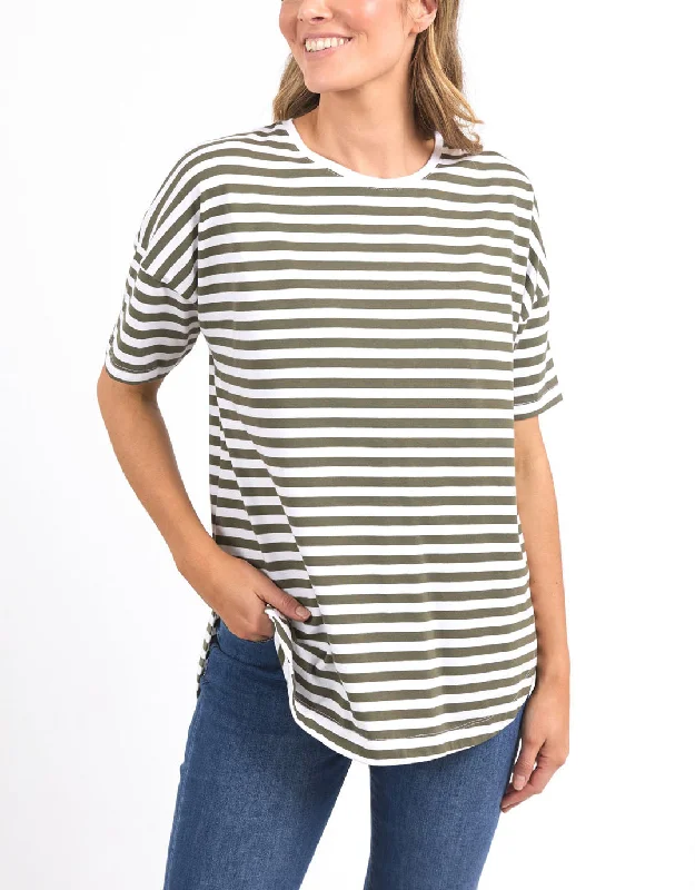 Plus size A - line cocktail dress with a flattering silhouetteLauren Short Sleeve Tee - Stripe - Clover & White Stripe