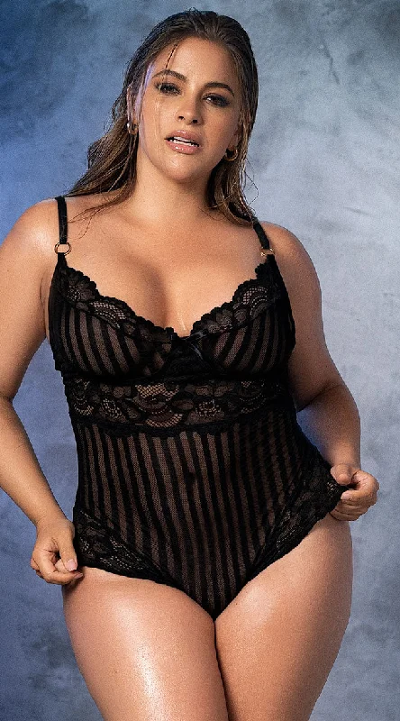 High - Neck Bodysuits for a Modest and Sophisticated LookPlus Size Pinstripe and Lace Bodysuit