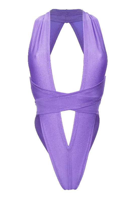 Crop Bodysuits to Pair with High - Waisted BottomsCRISS CROSS Bondage High-Cut Bodysuit / Festival Bodysuit /LILAC