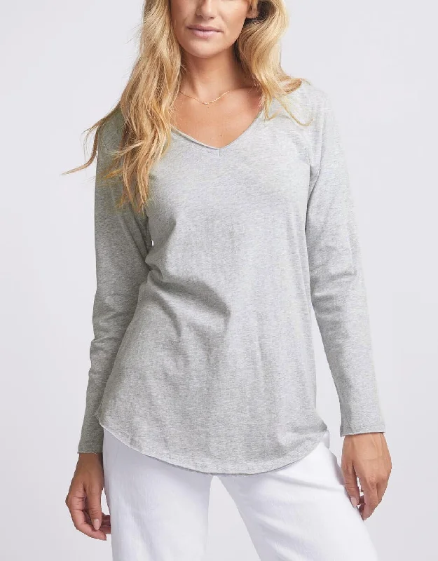 Plus size empire - waist maternity - friendly dressOriginal V-Neck Long Sleeve T-Shirt - Snow Grey