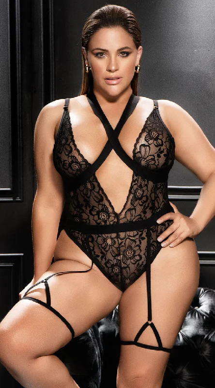 Cut - Out Bodysuits for a Trendy and Fashion - Forward StylePlus Size Cross My Mind Bodysuit Set