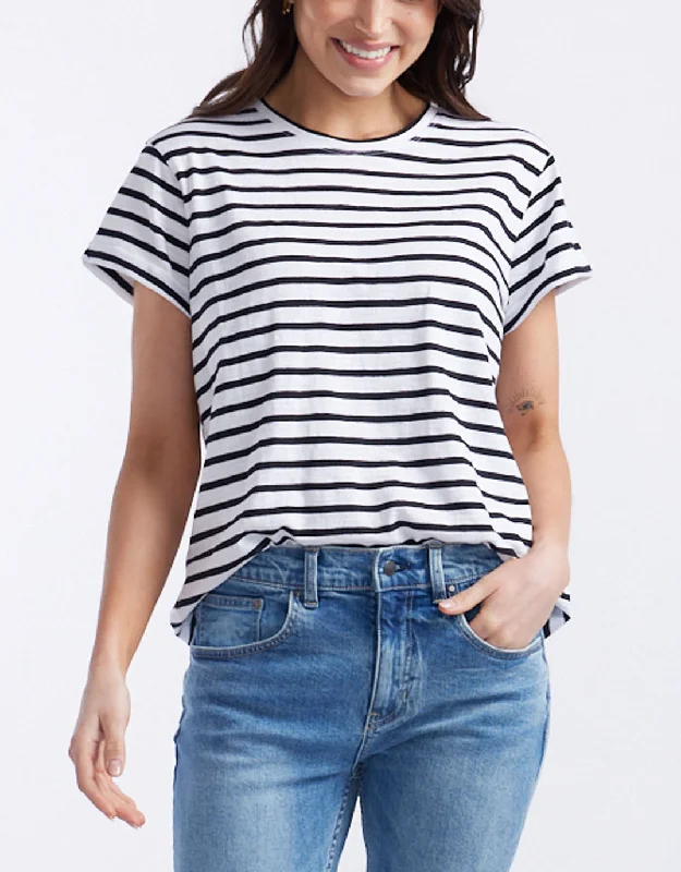 Plus size button - front denim dress for a casual and durable optionTurn Back T-Shirt - White/Black Stripe