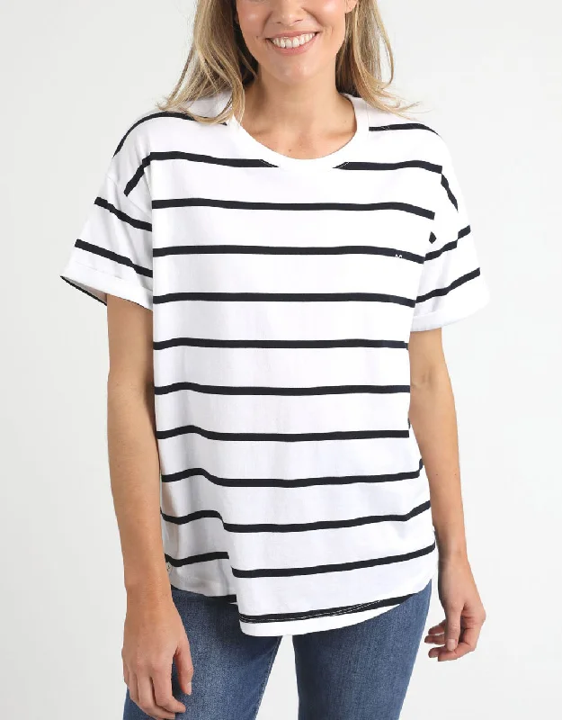 Plus size lace - detailed wedding guest dressHalli Short Sleeve Stripe Tee - White/Navy Stripe