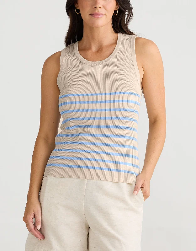 Plus size high - low hem dress for a modern and stylish touchAmba Stripe Tank - Ecru/Blue