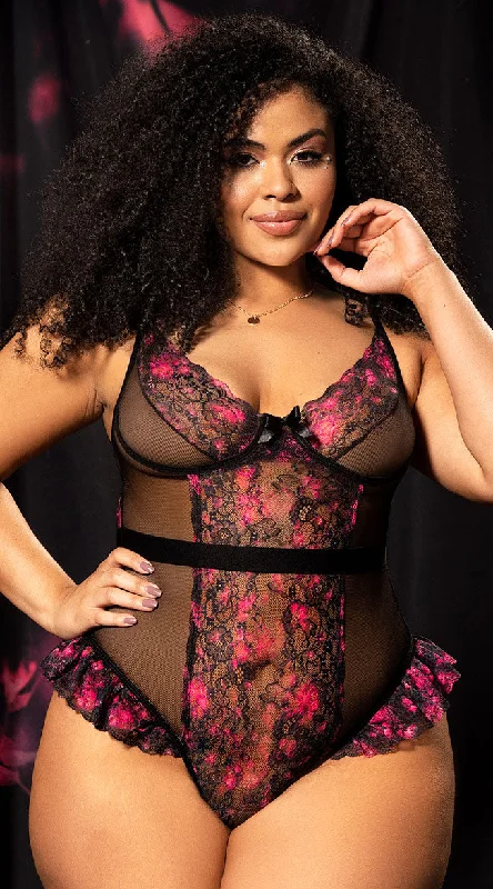 Ruffled Bodysuits with a Playful and Feminine TouchPlus Size Flirty Floral Bodysuit