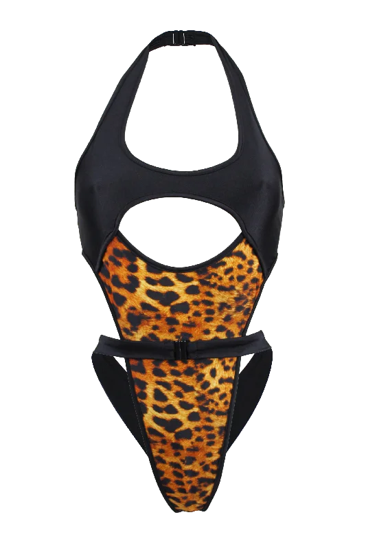 High - Neck Bodysuits for a Modest and Sophisticated LookCut Out Swimsuit - Wrap Tie Animal Print Bodysuit / NINA SWIM