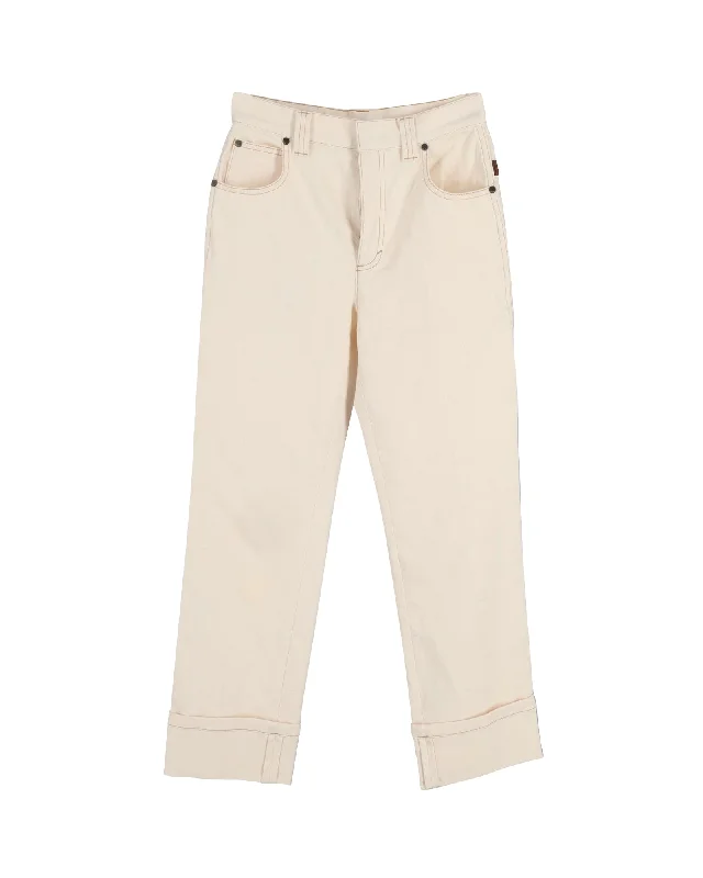 Chloé High-Rise Straight Leg Jeans in Cream Cotton