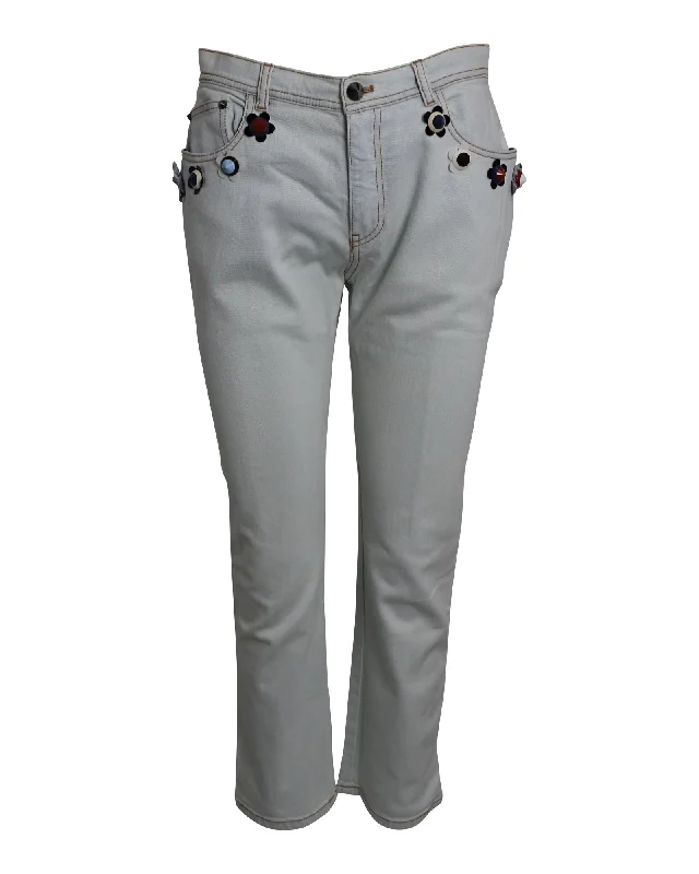 Fendi Flowerland Jeans in Light Blue Cotton Denim