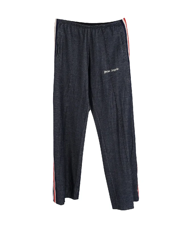 Palm Angels Elasticated Loose Track Pants in Navy Cotton