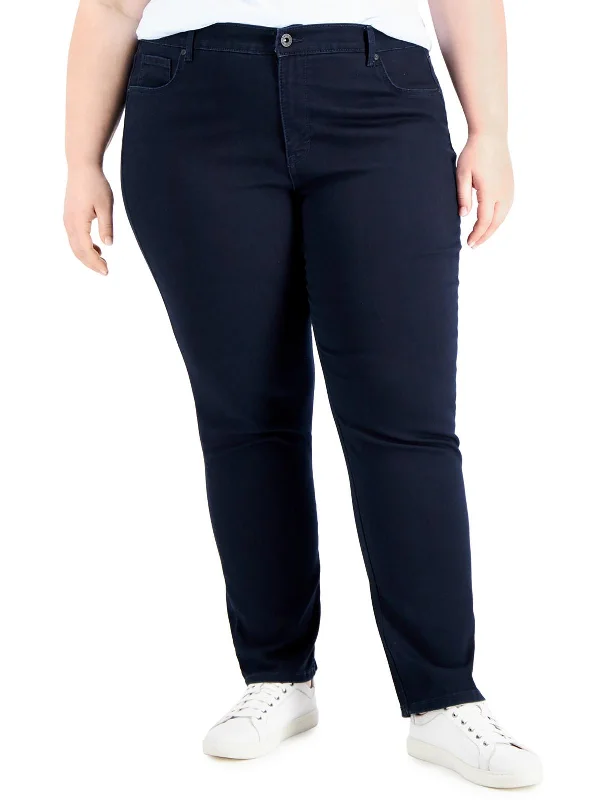 Plus Womens High Rise Slimming Straight Leg Jeans