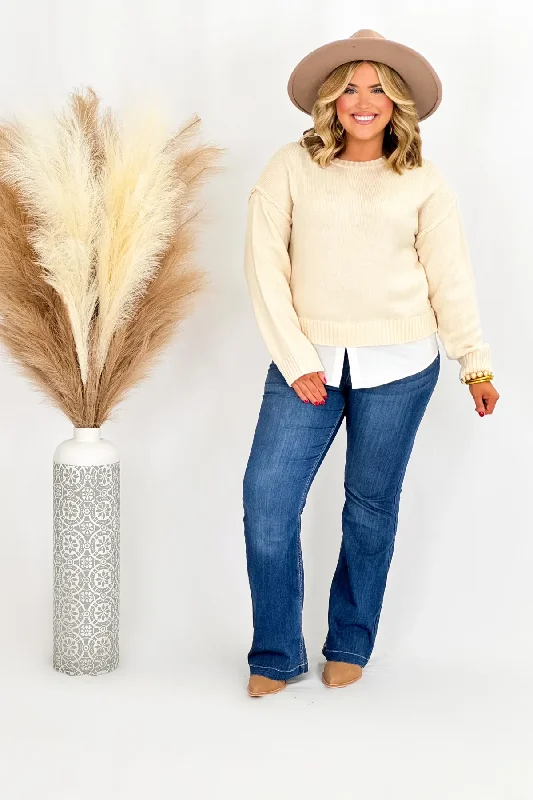 Plus - Size Women Sweater with a Flattering FitWarm Ivory Mixed Media Sweater Top