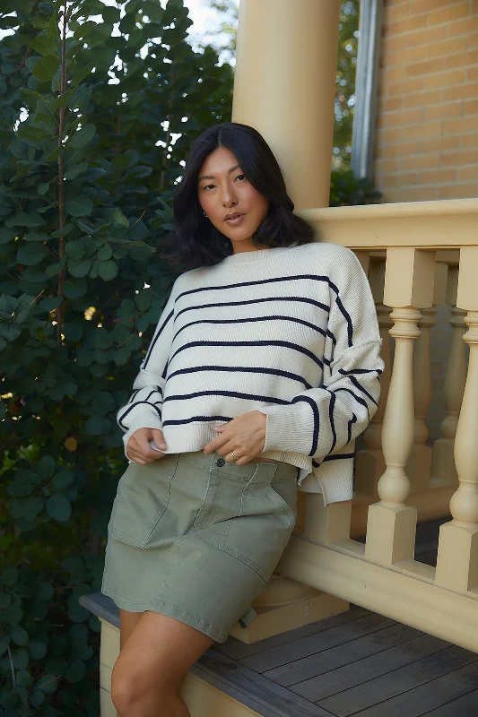 Hooded Women Sweater for Added Comfort and StyleAria Cream & Navy Striped Sweater