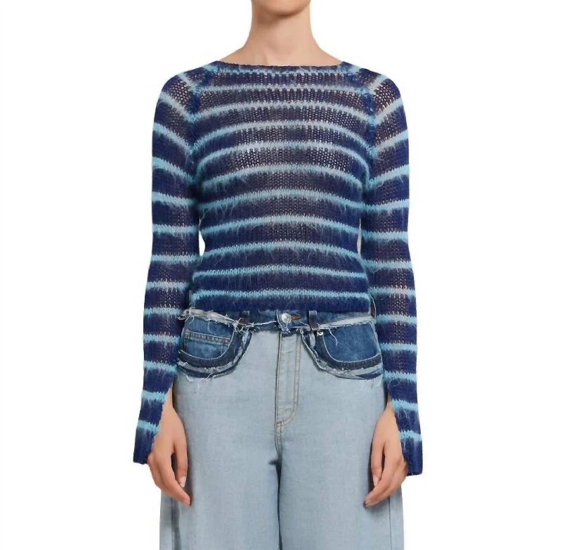 Lightweight Women Sweater for Spring and FallBrushed Stripe Cropped Sweater In Blumarine