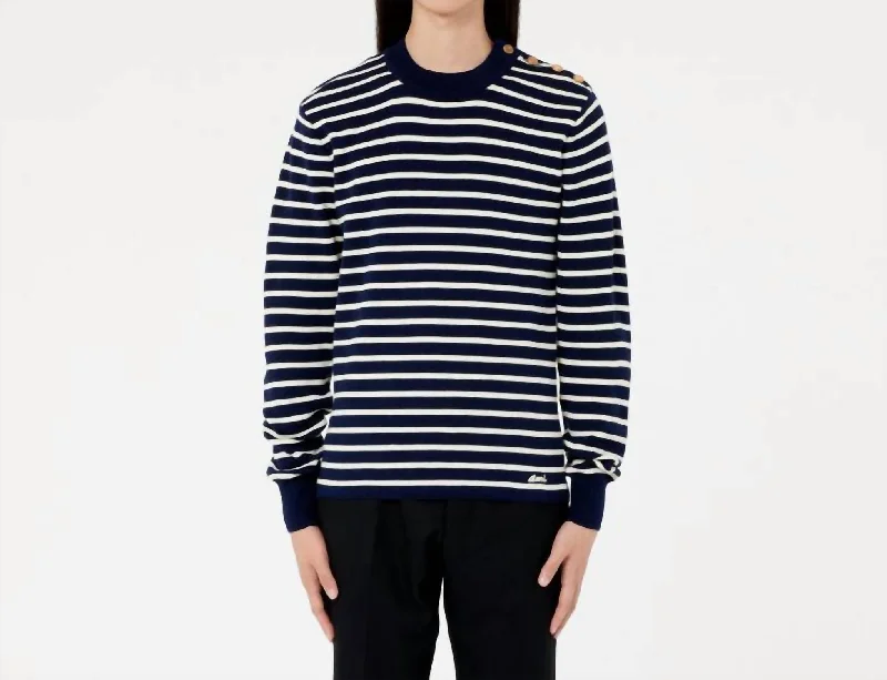 Cropped Women Sweater to Pair with High - Waisted BottomsCrewneck Sailor Sweater In Blue/white Stripe