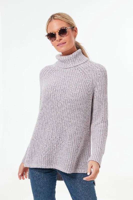 Cable - Knit Women Sweater with Intricate PatternsDove Gray Shaker Turtleneck Sweater