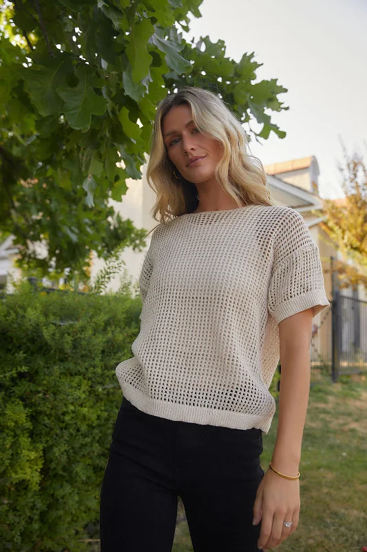 Button - Down Women Sweater for a Versatile LookEllie Natural Open Knit Sweater