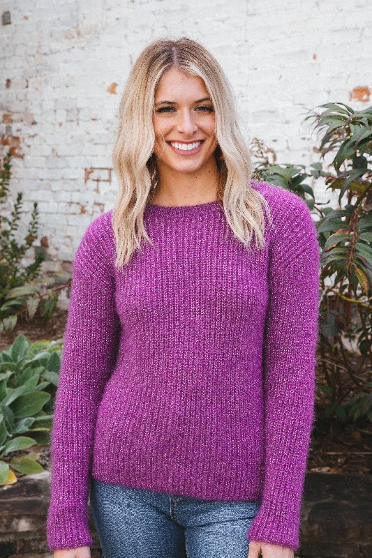 Cropped Women Sweater to Pair with High - Waisted BottomsJolene Crew Neck Sweater, Silver Violet | RD Style