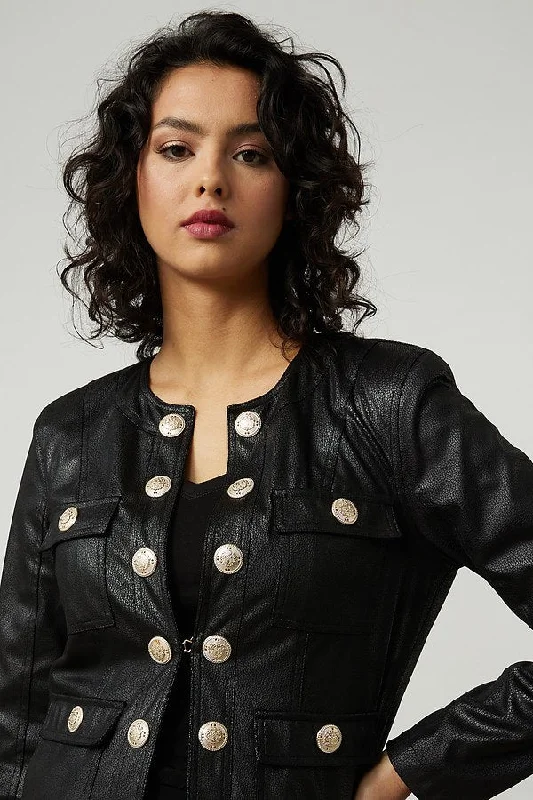 V - Neck Women Sweater to Elongate the NecklineJoseph Ribkoff Faux Leather Cropped Jacket