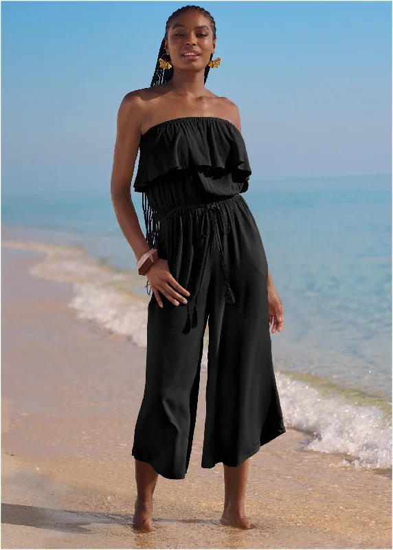 Striped Women Sweater with a Timeless PatternStrapless Jumpsuit - Black Beauty