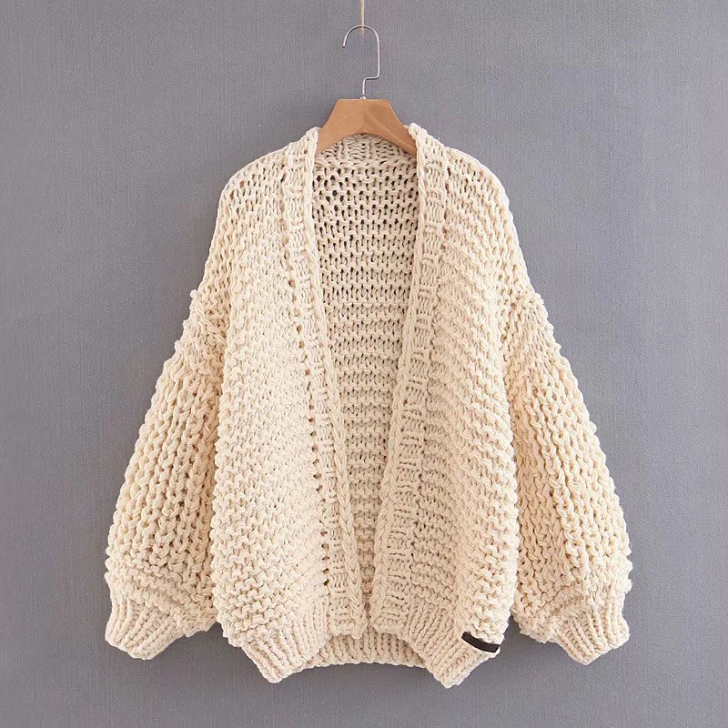 Lightweight Women Sweater for Spring and FallLoose Long Bishop Sleeves Women Hand Knit Chunky Sweater    S3045