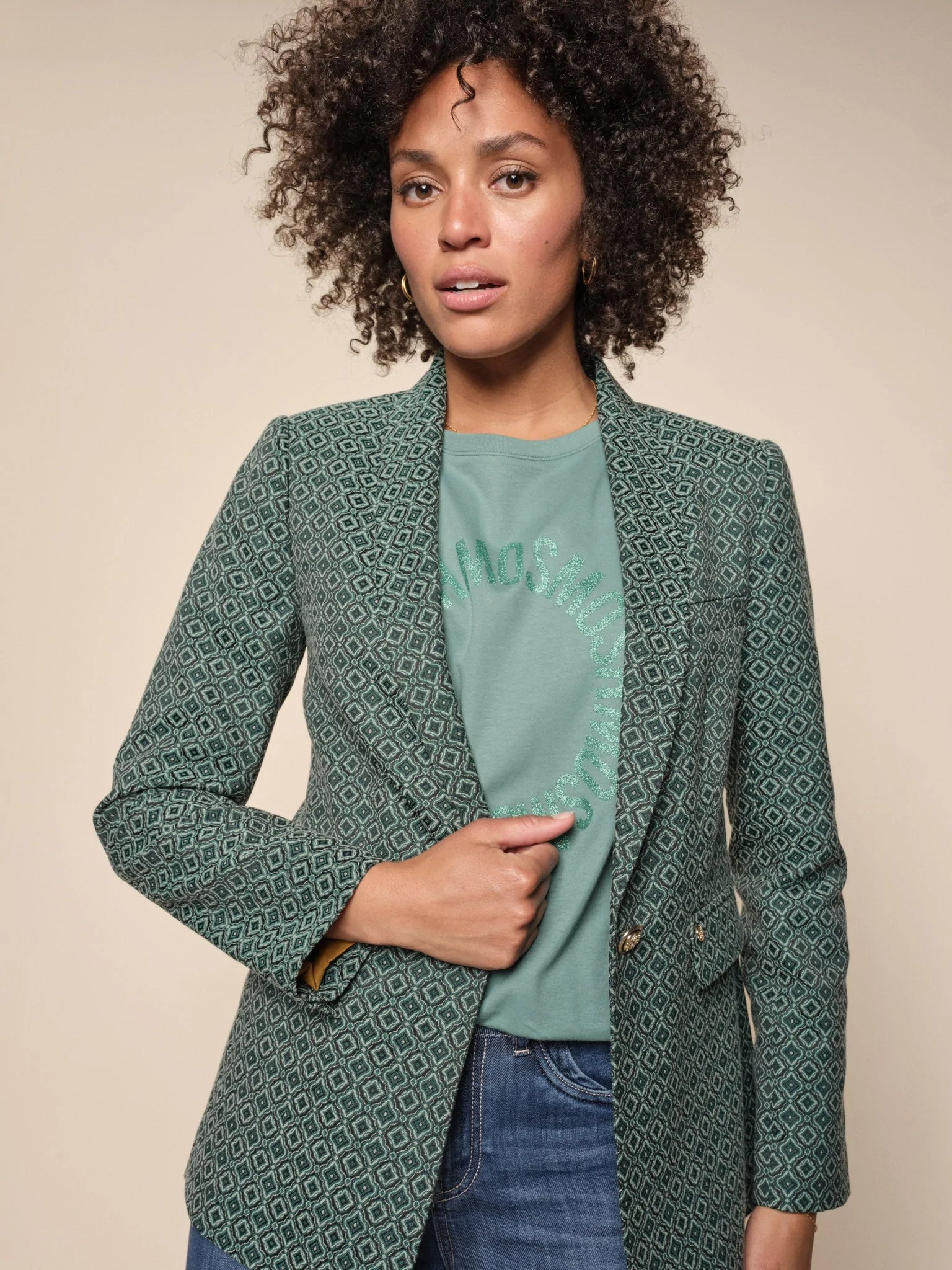 Cable - Knit Women Sweater with Intricate PatternsMos Mosh Bena Geometric Blazer