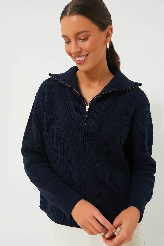 Plus - Size Women Sweater with a Flattering FitNavy Cropped Estella Quarter Zip