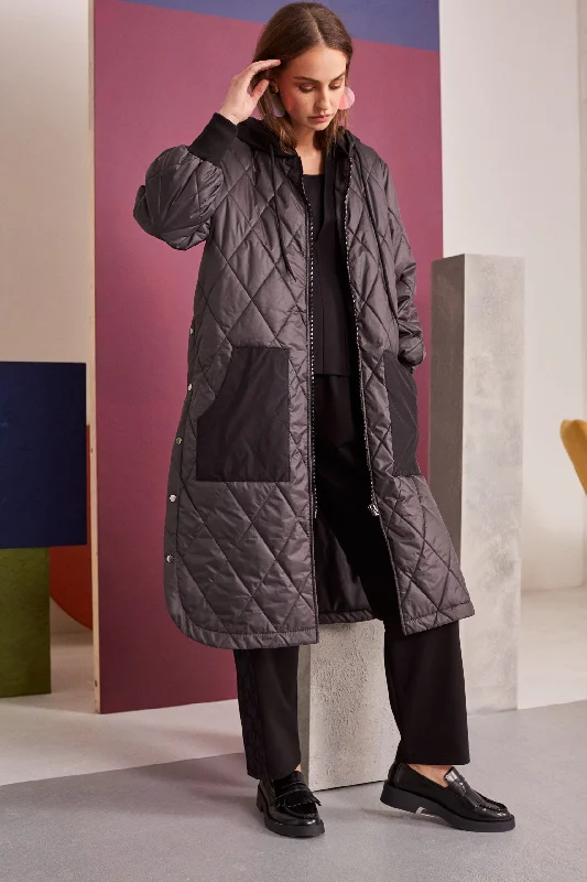 Open - Front Women Sweater for Easy LayeringNaya Steel Grey Quilted Coat