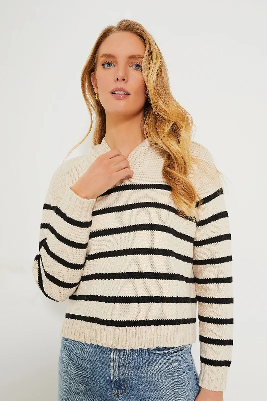 Hooded Women Sweater for Added Comfort and StyleSandstone and Black Striped Bretagne Sweater