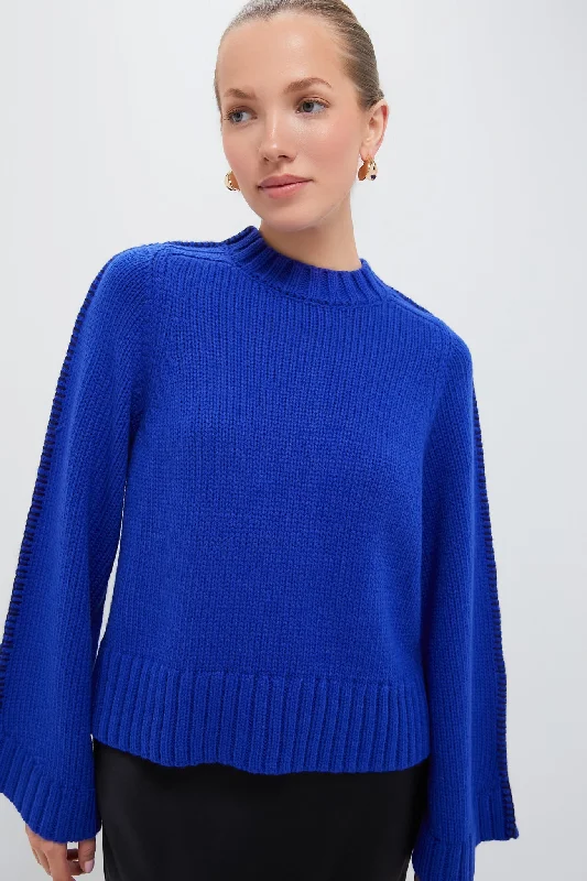 Hand - Knitted Women Sweater with Artisanal CharmSapphire Bell-Sleeve Butler Sweater