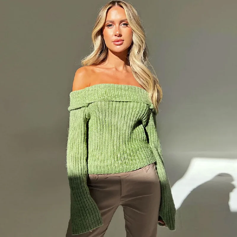 Plus - Size Women Sweater with a Flattering FitSexy Foldover Off The Shoulder Brioche Rib Knit Cropped Sweater