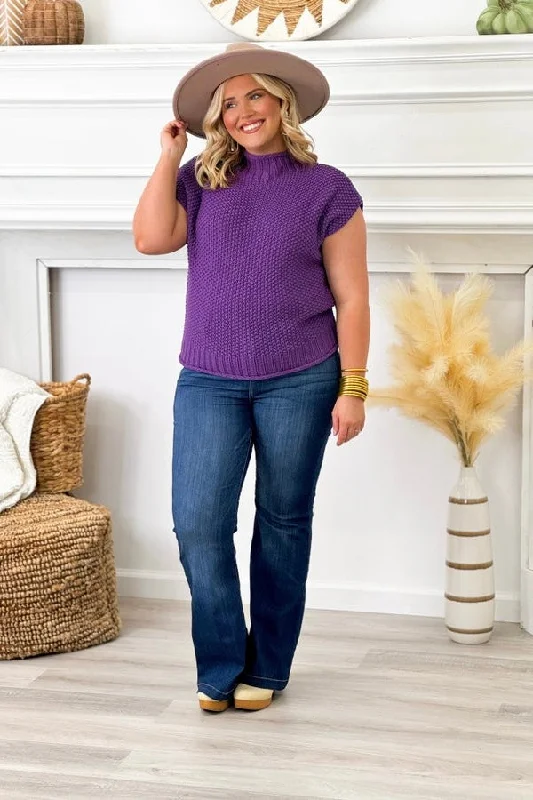 Cropped Women Sweater to Pair with High - Waisted BottomsPurple Drop Shoulder Sleeveless Sweater Top