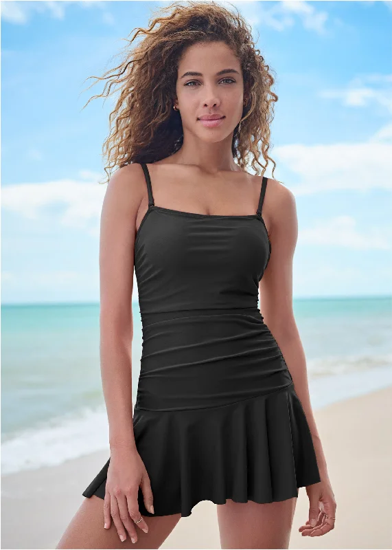 Hooded Women Sweater for Added Comfort and StyleSkirted Bandeau Swim Dress - Black Beauty