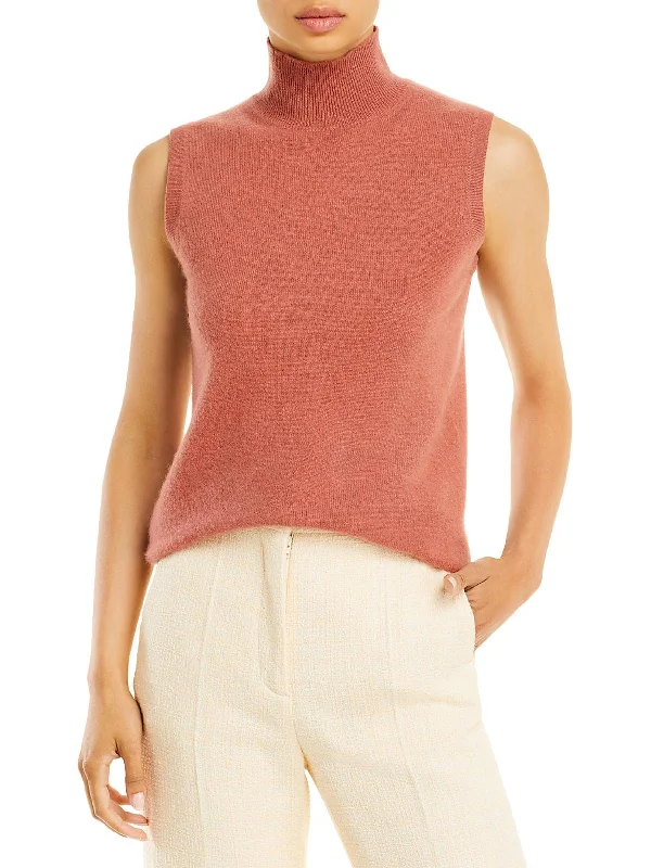 Cropped Women Sweater to Pair with High - Waisted BottomsWomens Cashmere Sleeveless Turtleneck Sweater