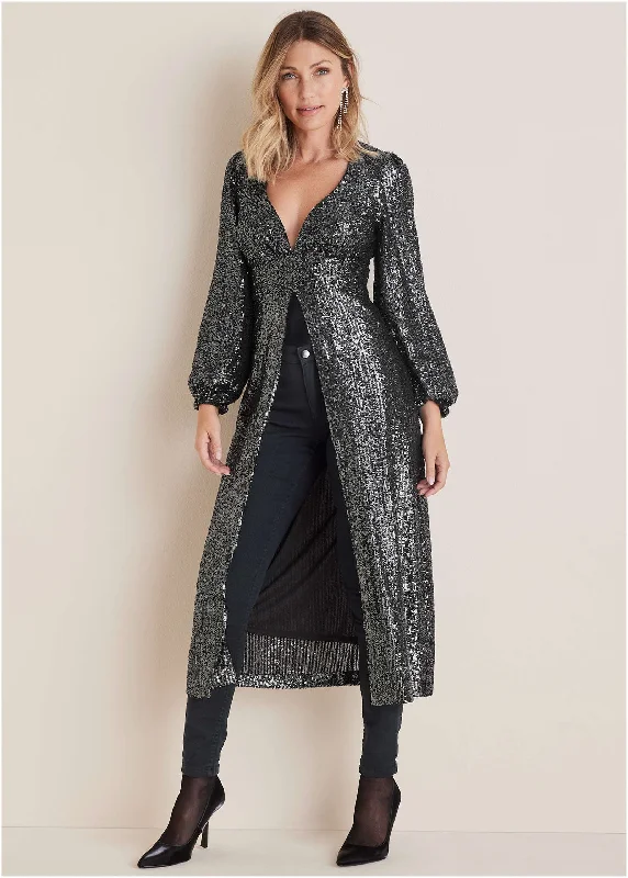 Cashmere Women Sweater with a Luxurious Soft TouchSequin Maxi Top - Gunmetal