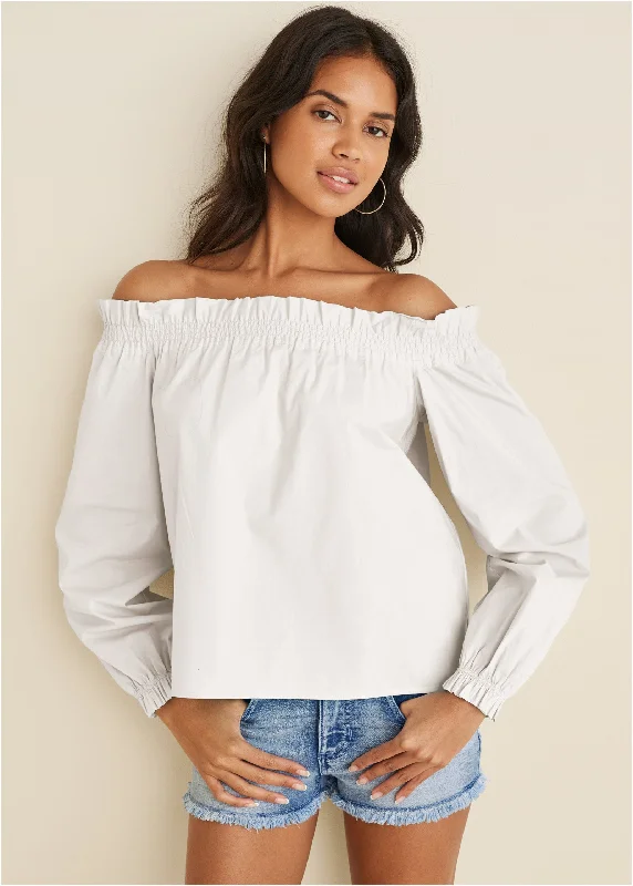 Color - Blocked Women Sweater for a Bold Fashion StatementOff-The-Shoulder Top - Off White