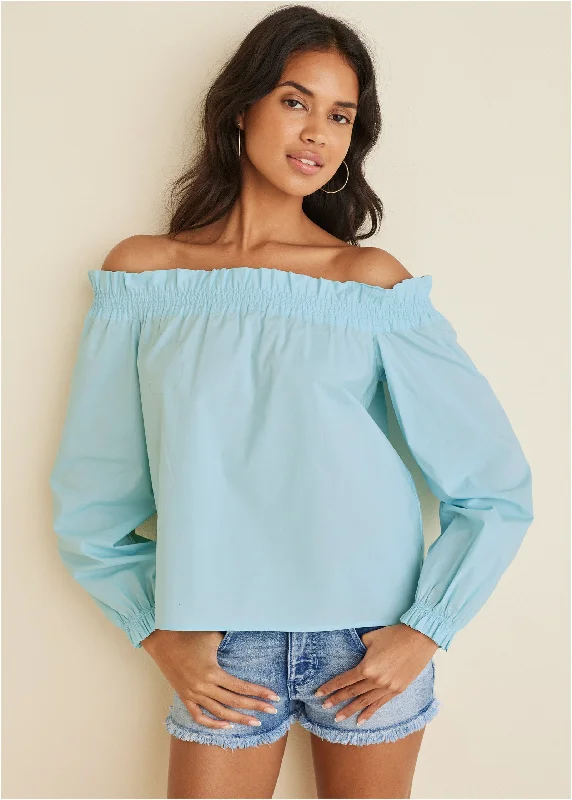 Turtleneck Women Sweater for a Classic and Elegant StyleOff-The-Shoulder Top - Light Blue