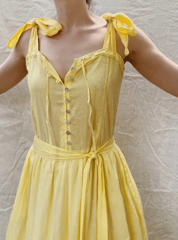 Ruffled Women Dress with Multiple Layers for a Playful and Girly Style100% RECYCLED COTTON - ADELINE MAXI DRESS LEMON MERINGUE