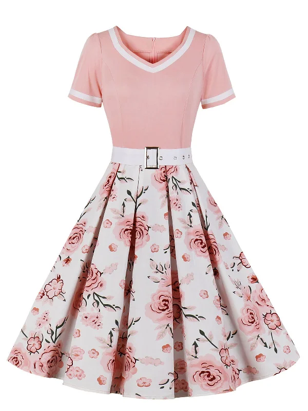 Off - the - Shoulder Women Dress for a Romantic and Feminine Look1950s Floral Patchwork Swing Dress