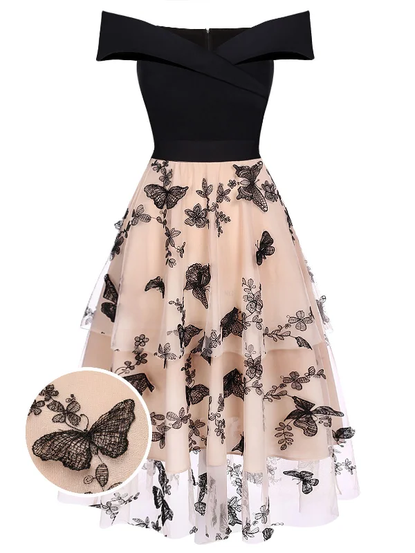 Halter Neck Women Dress to Show Off the Shoulders and Neckline1950s Off-shoulder Lace Butterfly Swing Dress