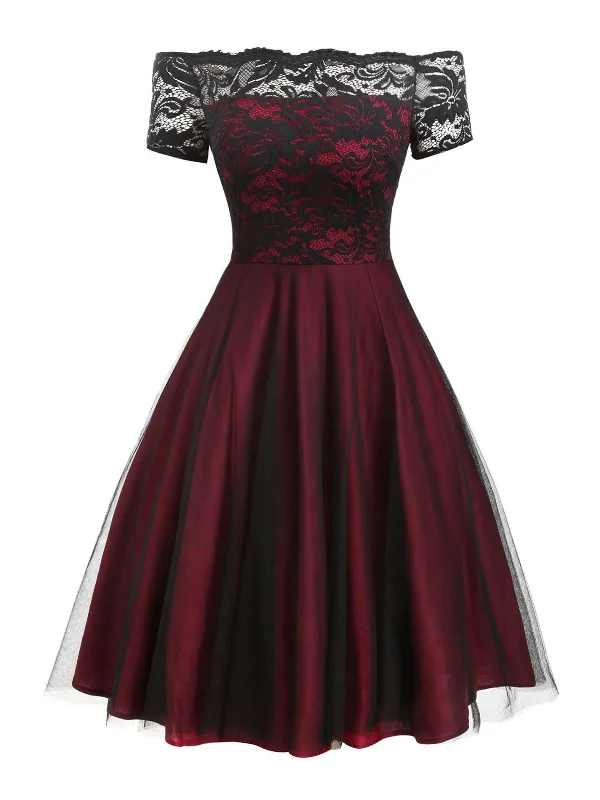 Backless Women Dress for a Sexy and Alluring Look at Evening Events1950s Off Shoulder Lace Swing Dress