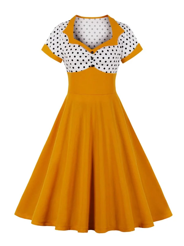 Lace - Embellished Women Dress for an Elegant and Sophisticated Appearance1950s Polka Dot Patchwork Swing Dress