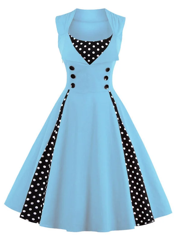 Ruffled Women Dress with Multiple Layers for a Playful and Girly Style1950s Polka Dots Lapel Patchwork Swing Dress