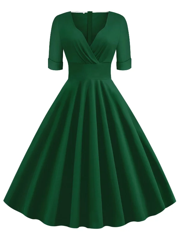 Lace - Embellished Women Dress for an Elegant and Sophisticated Appearance1950s Solid Sweetheart Fold Swing Dress